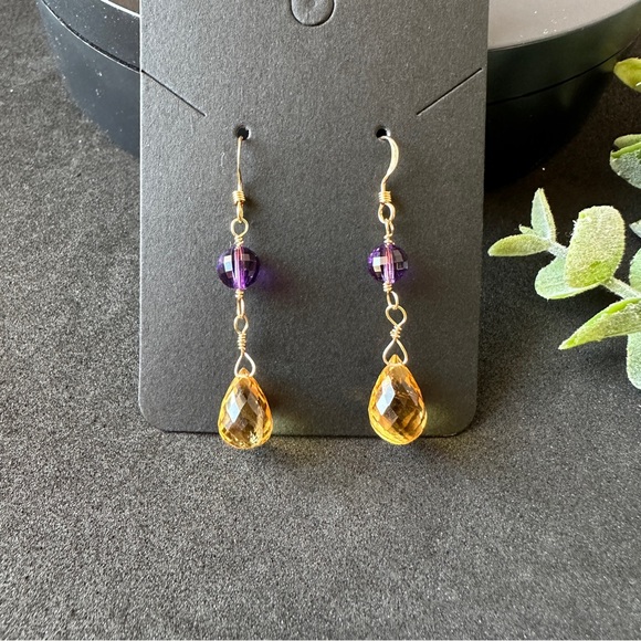 Citrine and Amethyst earrings in 14k gold - Picture 10 of 10